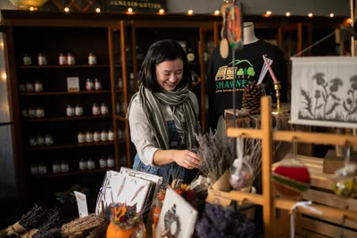Tiff Piko, coordinator of maker markets for Ohio Winding Road in Shawnee, OH on December 21, 2023. Tiff Piko is a designer, educator, and farmer in Appalachia Ohio.  In 2019 she became the first woman to run for mayor in her hometown of Lancaster, Ohio. Running a zero-dollar grassroots campaign designed to get more people involved in local politics.